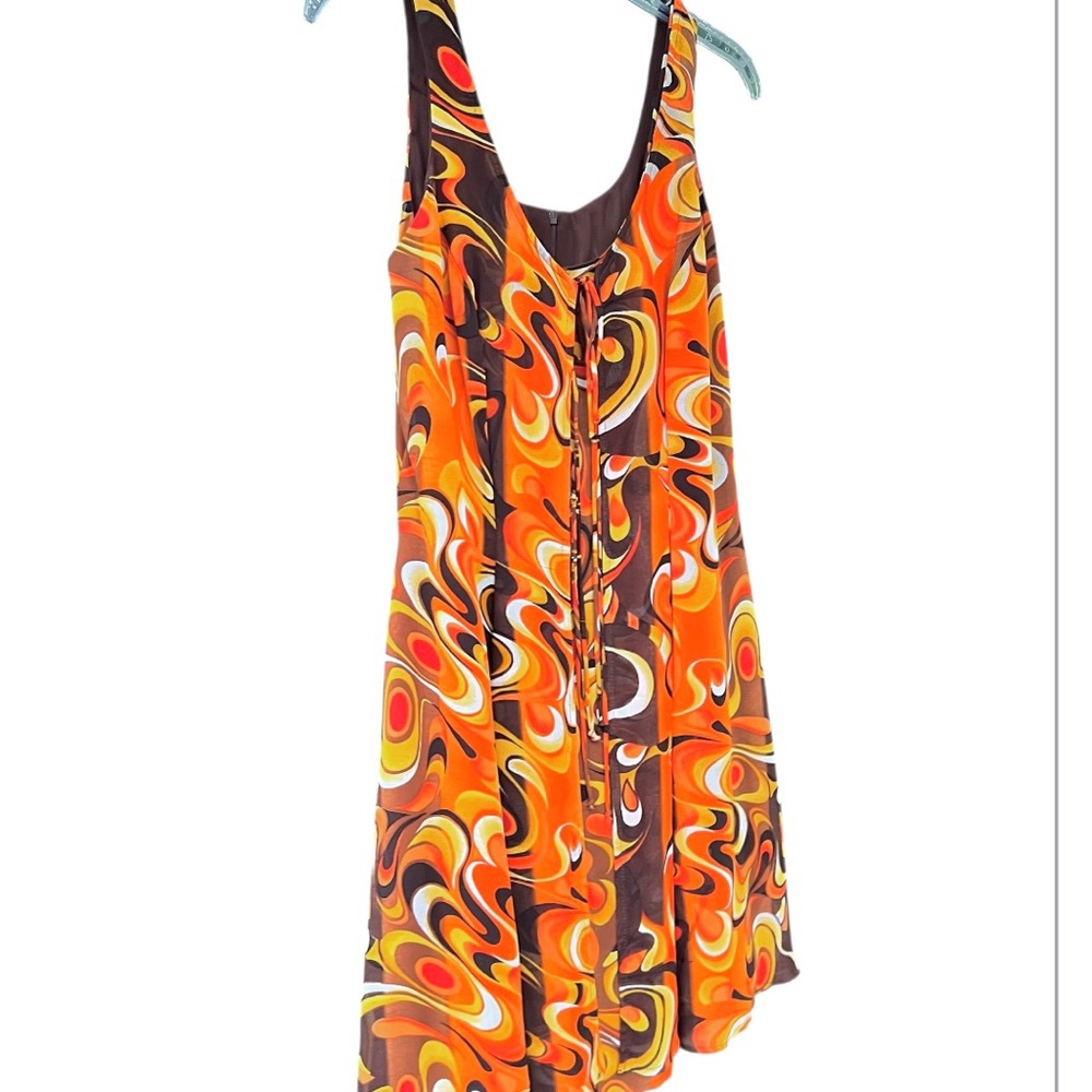 Vintage Psychedelic Orange Mini Sundress Wimsygoth Fairy Fit & Flair Artsy 90's - Picture 14 of 17